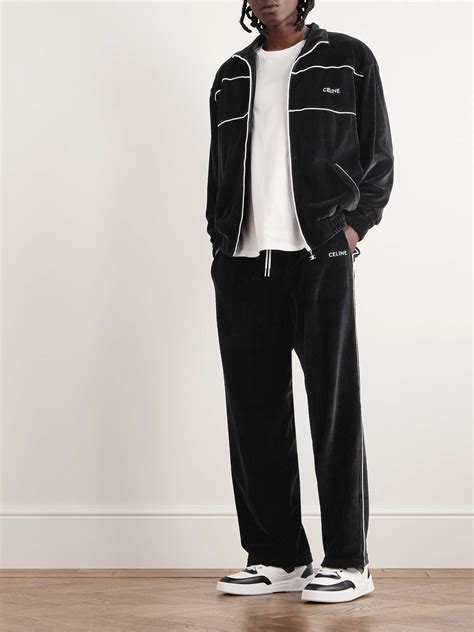 celine black tracksuit|celine velour tracksuit.